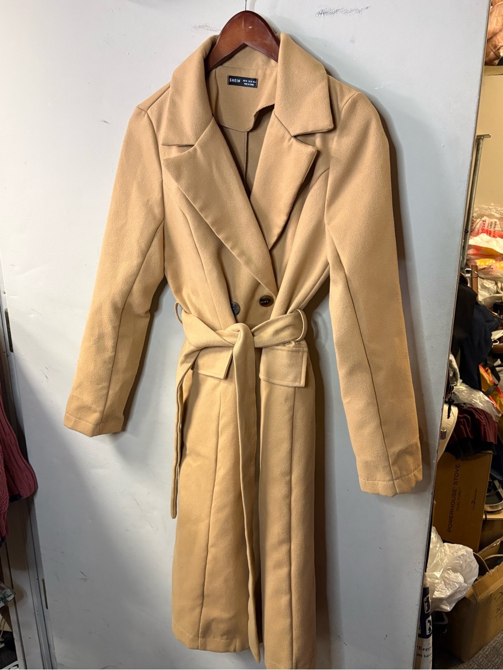 SHEIN size medium, calf length Camel color  Belted trench Coat